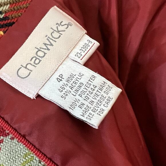 CHADWICKS Tartan Plaid Wool Blend Sz 4P Red Green Gold Vintage Academia Corpcore - Picture 4 of 6